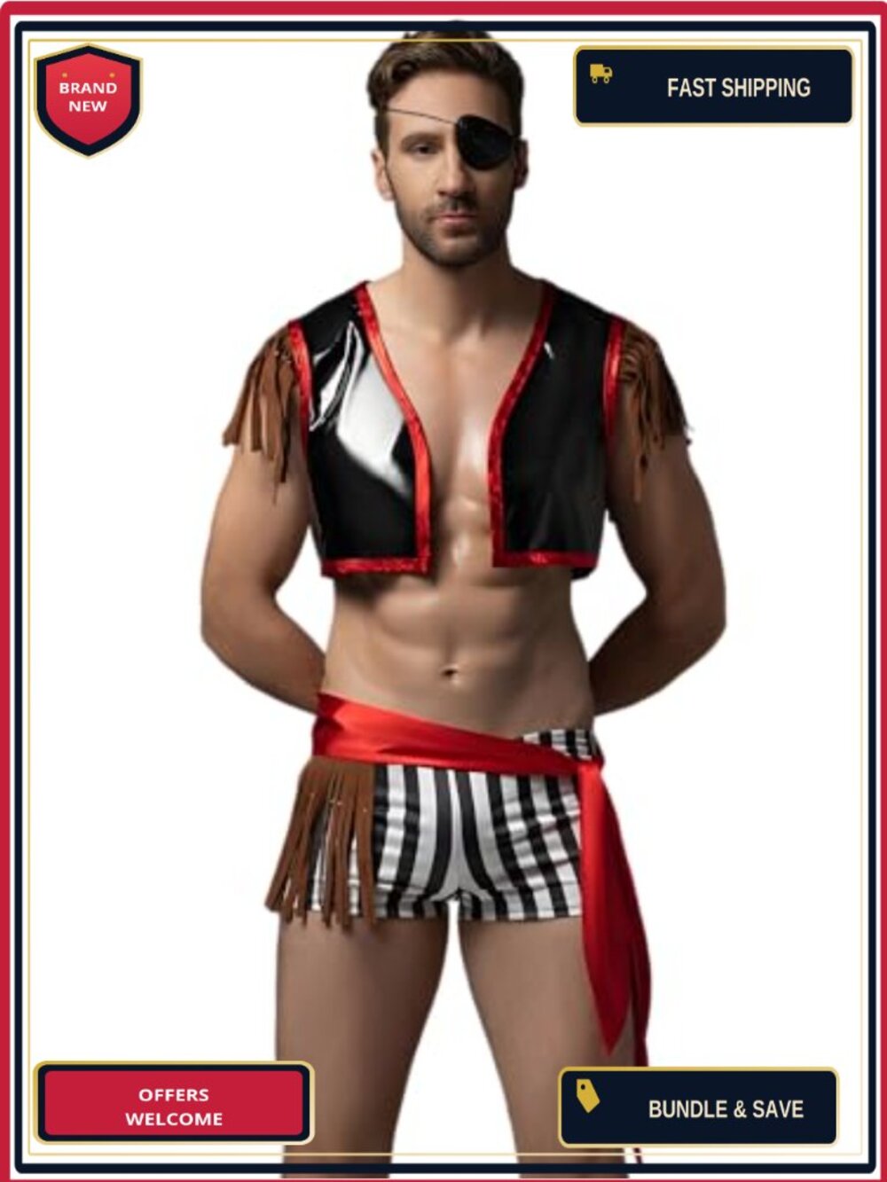 Mens Pirate Costume Vest Pants Set Halloween Cosplay